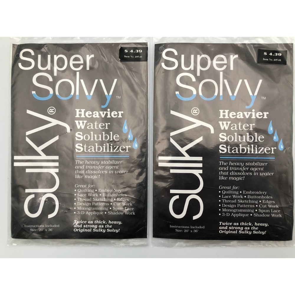 2 Pack Vintage Sulky Super Solvy Heavy Water Soluble Stabilizer NIP 1997
